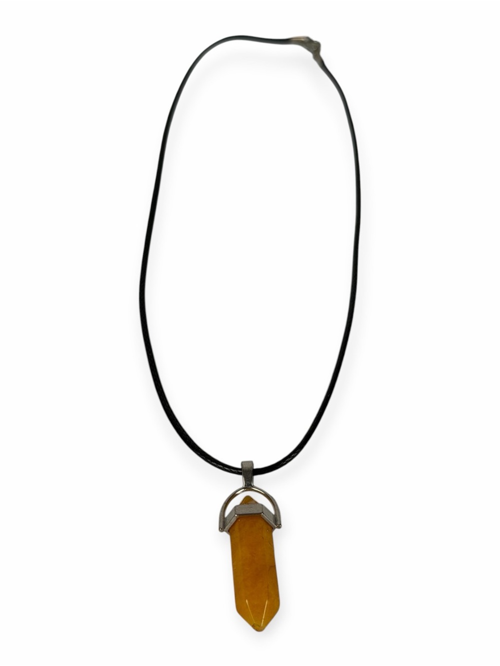 Yellow Agate Stone Crystal Point Pendant Stainless Steel Unisex